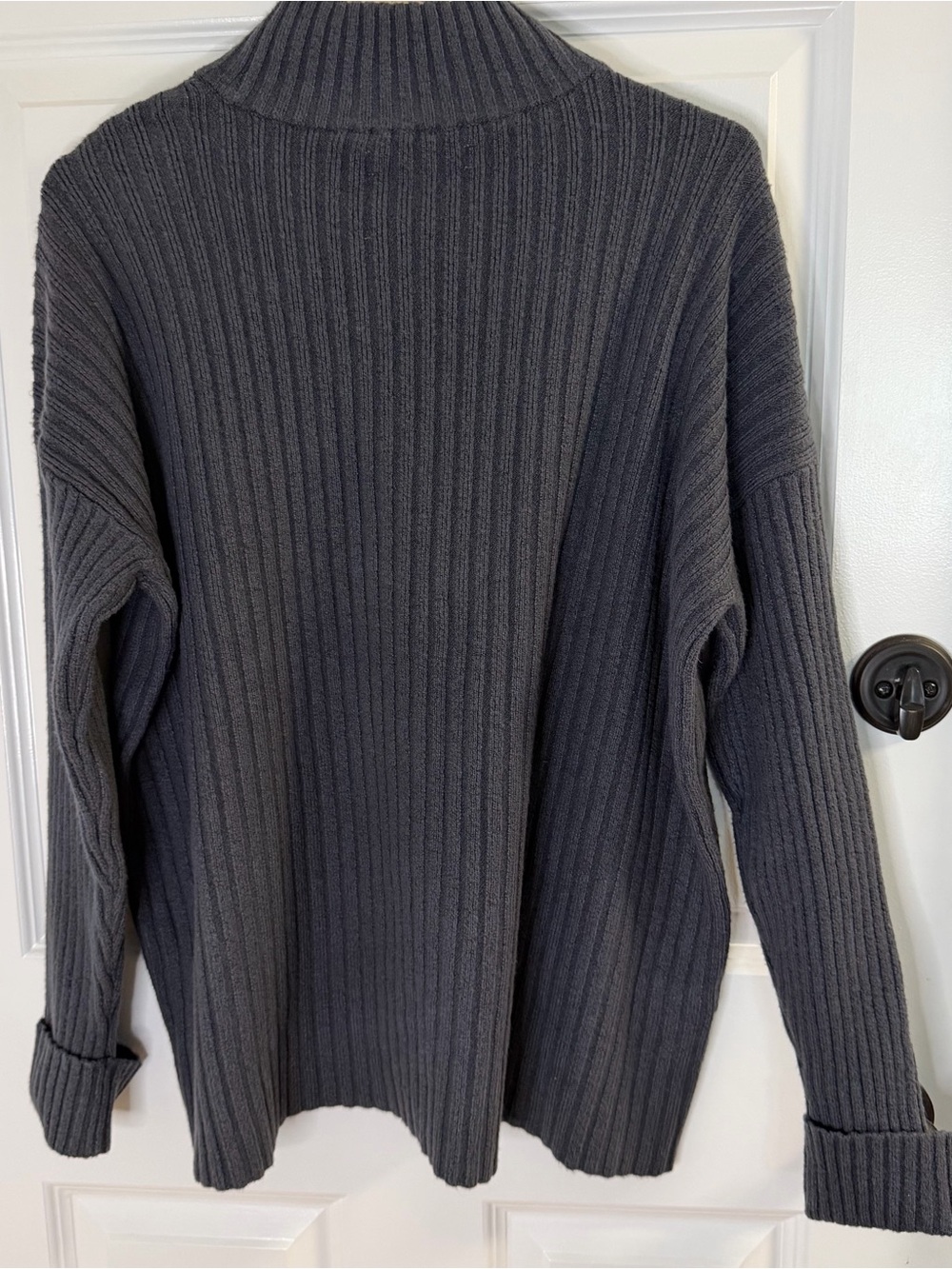 LOFT Ribbed Mock Neck Sweater - Charcoal M - Picture 5 of 8